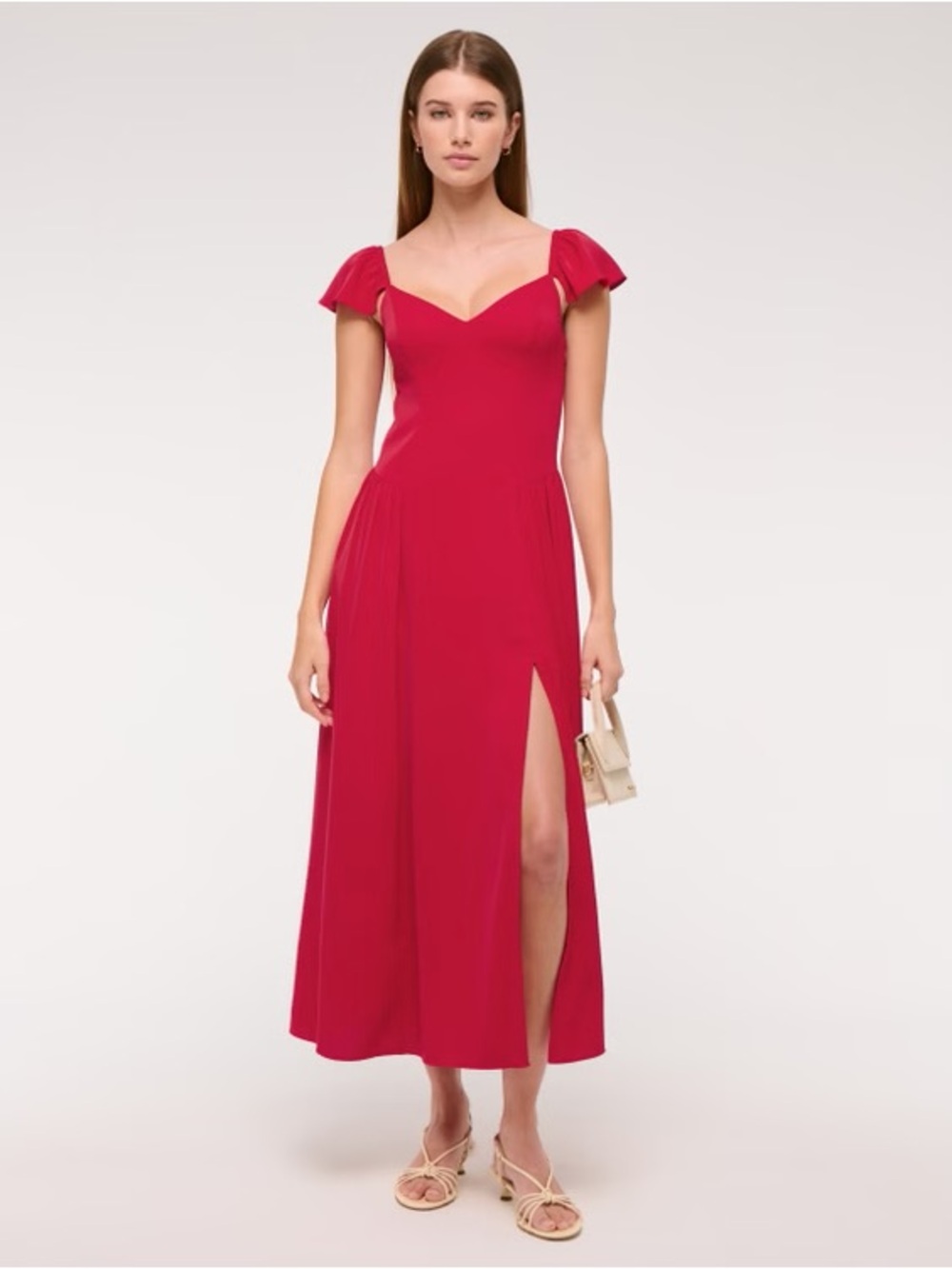 Abercrombie Flutter Sleeve Midi Dress in Red - NWT